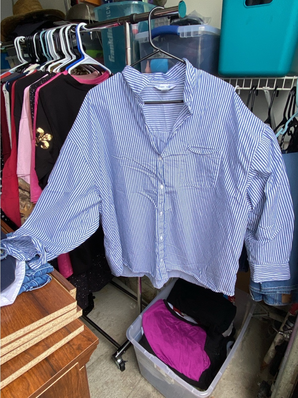 Old Navy Blue and White Striped Button-Down Shirt